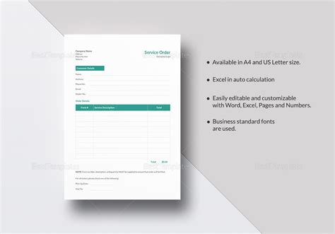 service order template  word excel apple pages numbers