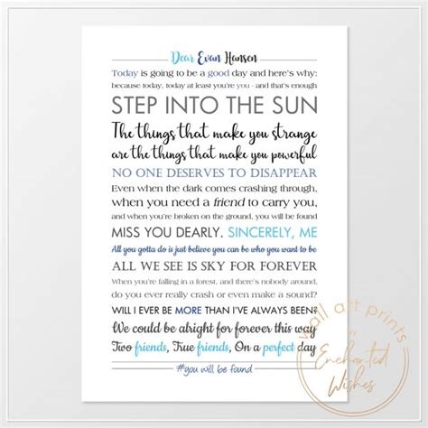 Dear Evan Hansen Musical Quotes Print Wall Art