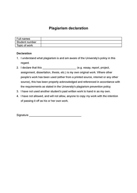 Plagiarism Declaration Plagiarism Declaration Full Names Student