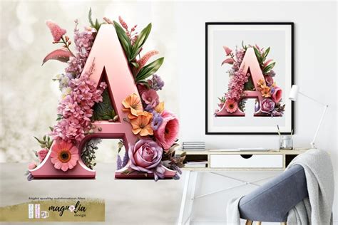 Floral monogram letter A png