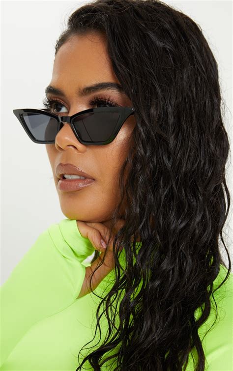 Black Narrow Slim Angular Cat Eye Sunglasses Accessories