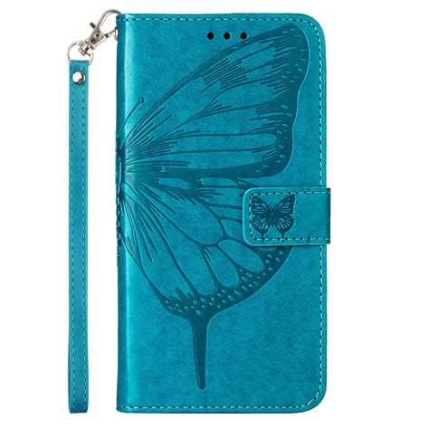 For iPhone 14 Embossed Butterfly Leather Phone Case For iPhone 14 (Blue