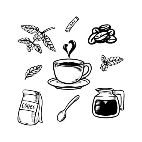 Premium Vector Coffee Doodle Set Hand Drawn Illustration