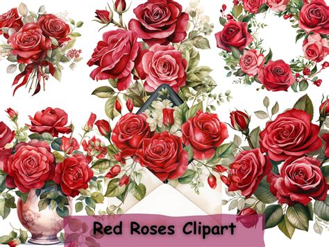 Red Roses Clipart Red Rose Clip Art Floral Pngs Red - Etsy