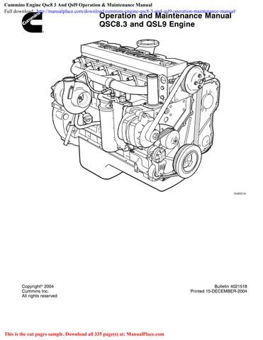 Cummins Engine Qsc8 3 And Qsl9 Operation Maintenance Manual By