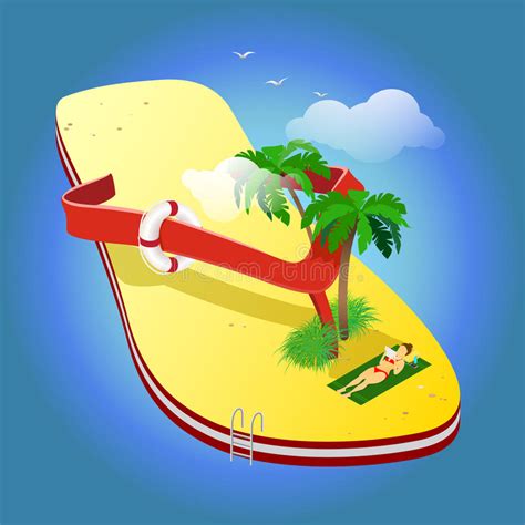 De Vakantie Van De Zomer Palmen En Het Rusten Op Een Handdoekmeisje Op Vector Illustratie