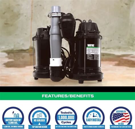 Wayne 1 2 Hp Basement [sump] [pump] System With Integrated Vertical Float Switch And 12 Volt