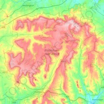 Blackdown Hills AONB topographic map, elevation, terrain