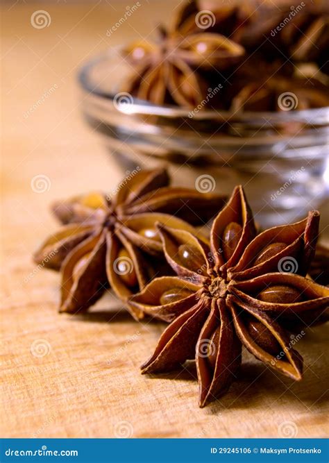 Star Anise In The Glass Bowl On Wooden Table Stock Photo Image Of