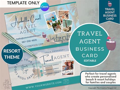 Travel Agency Business Cards Template Travel Advisor Agent Etsy