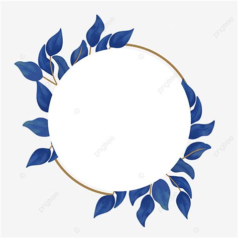 Blue Leaves And Gold Circle Frame On White Background