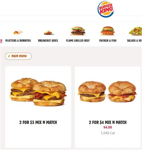 Burger Kings Menu Specials Chicken Wraps Breakfast Deals