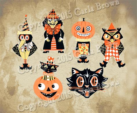 Bat Clip Art Retro Halloween Clipart Vintage Style Folk Etsy