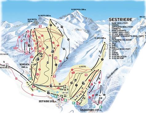 Sestriere ski map, Italy, Europe