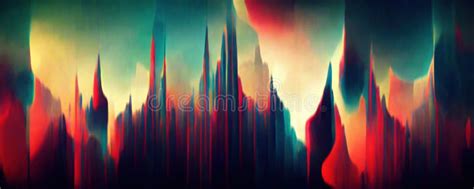 Glitch Texture Sunset Cityscape Red Blue Artifacts Ai Generated Stock