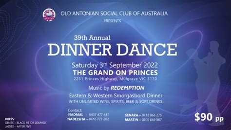 39th Australian Antonian Annual Dinner Dance Reminder Elanka