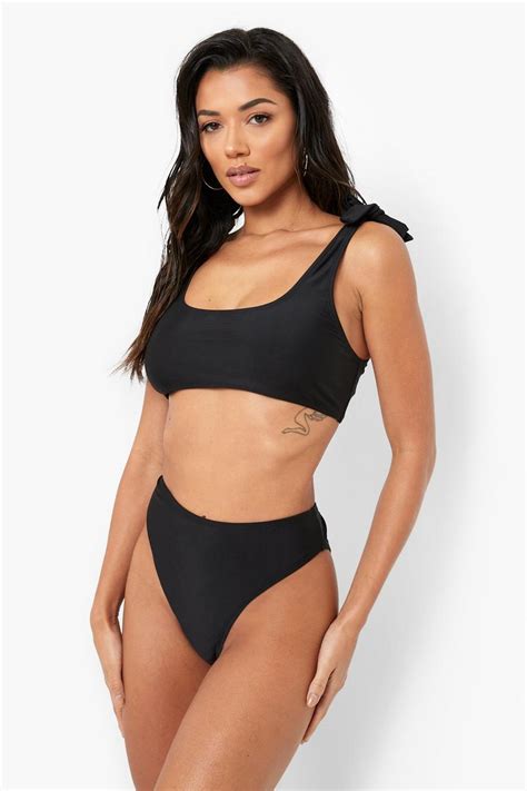 Womens Tie Shoulder Bikini Crop Top Boohoo Uk