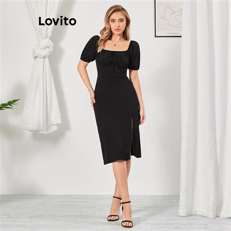 Lovito Vestido Elegante Plissado Frente Lisa E Dividida Para