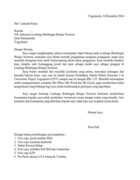 Contoh Surat Lamaran Kerja Sebagai Tutor Sydneykruwochoa