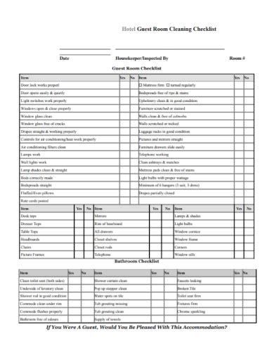 Hotel Room Cleaning Checklist