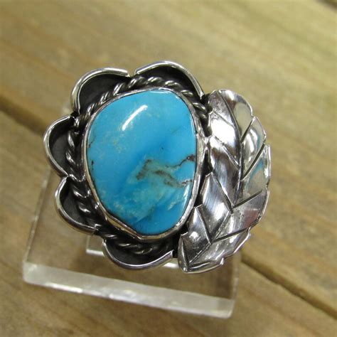 Vintage Sterling Silver Turquoise Ring Size 75 Etsy