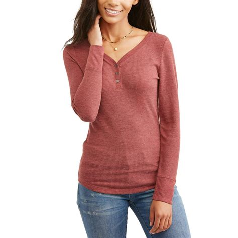 Faded Glory Women S Long Sleeve Thermal Henley T Shirt