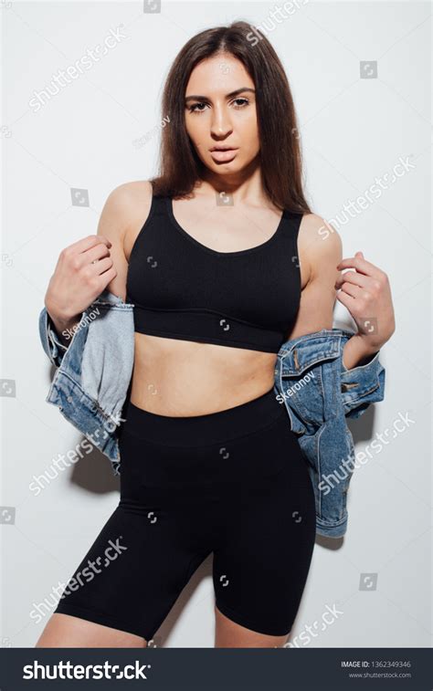 Slender Brunette Girl Sports Top Denim Stock Photo 1362349346 Shutterstock