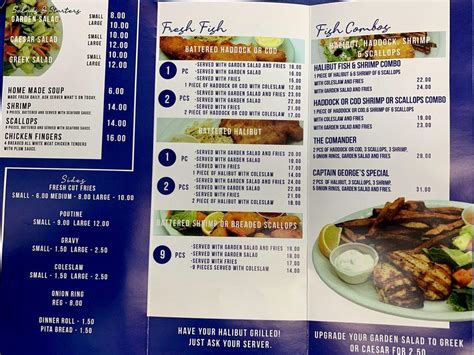 Menu at Captain George's Fish & Chips restaurant, Kingston