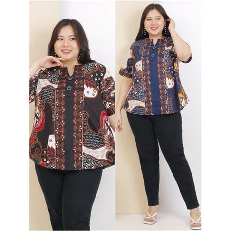 Jual Atasan Batik Wanita Jumbo Bigsize Baju Besar Katun Strech Blouse