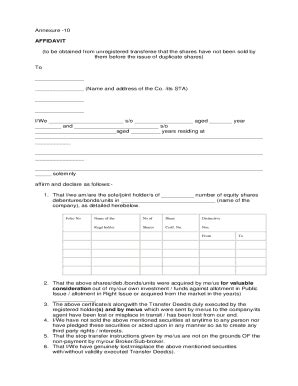 Fillable Online Format Of Indemnity Bond For Issue Of Duplicate Share