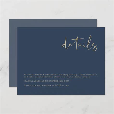 CAITLIN Navy Gold Modern Minimalist Details Card Zazzle