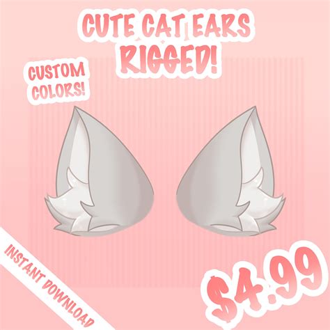 Hq Cute Rigged Cat Ears Asset Vtuber Accessory Rigged Vtuber Head