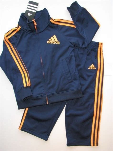 Nwt Adidas 2pc Track Suit Navy Blue And Neon Orange Jacket And Pants Boys