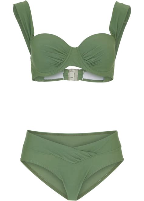 Edler B Gel Bikini Mit Breiten Tr Gern Farngr N Cup D Damen