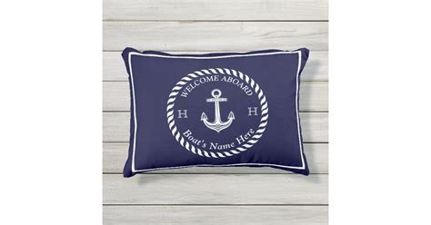 Nautical Boat Name Anchor Rope Navy Blue White Outdoor Pillow Zazzle