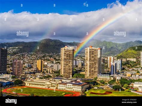 Colorful Double Rainbows Rainstorm Buildings Waikiki Tantalus Apartment