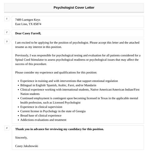 Psychologist Cover Letter Velvet Jobs