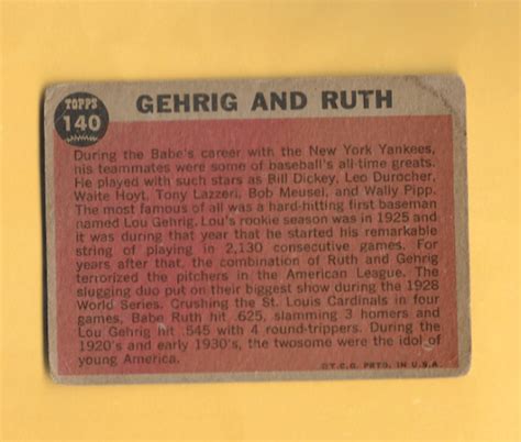 Topps Babe Ruth Special Gehrig And Ruth New York Yankees G VG EBay