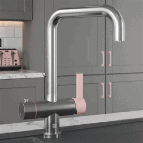 Vibrance Twin Lever Brushed Steel Pink Milo 4In1 Instant Hot Water Kitchen Tap Kettle Taps