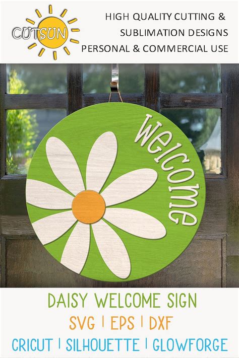 Daisy Door Hanger Svg Spring Round Welcome Sign Svg Daisy Etsy