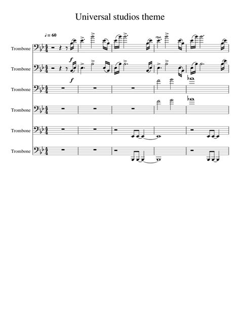 Universal Studios Theme Sheet Music For Trombone Brass Ensemble