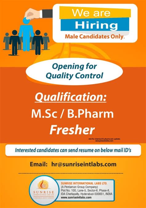 Sunrise Pharmaceutical Labs Ltd Job Opening For Freshers Experienced