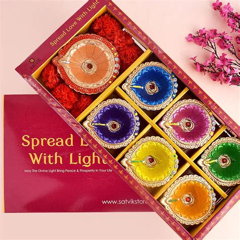 Amazon SATVIK 7 Pc 6 1 Designer Multicolor Clay Diya Earthen