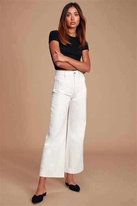 Lulus Sailor White High Waisted Cropped Wide Leg Jeans Size 31