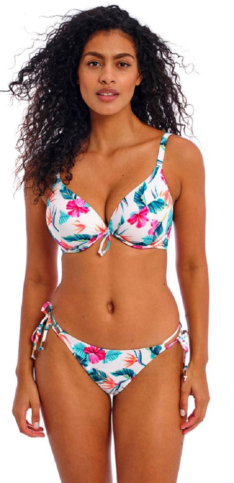 Freya Palm Paradise Padded Plunge Bandeau Bikini Bra White