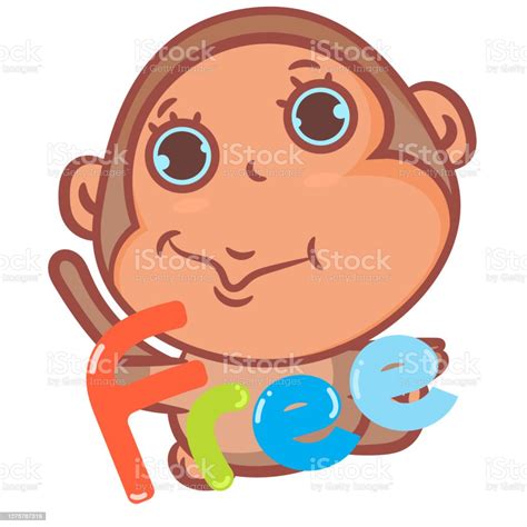 Little Brown Monkey Cartoon With Free Scene Stock Illustration ...