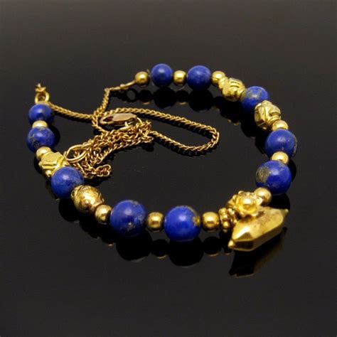 Vintage 14k Gold Filled Polished Lapis Lazuli Beads Necklace Geometric Pendant Ebay