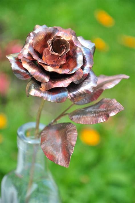 Valentines Day Copper Rose Seventh Anniversary Hand Forged T