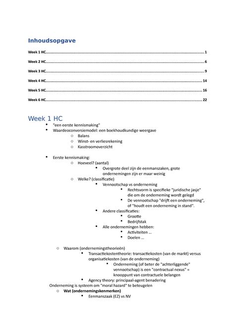 Aantekeningen Hc S O R Inhoudsopgave Week Studeersnel