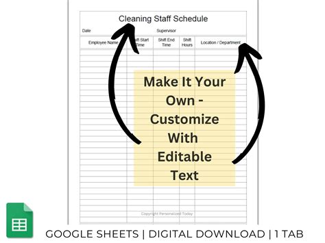 Cleaning Staff Schedule Text Editable Google Sheets Template Automated ...